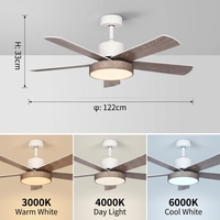 Ventilateur de plafond moderne silencieux européen DC 122 cm 5 pales en acrylique avec télécommande et lumière LED dimmable DC 36V 6 vitesses compatible salon