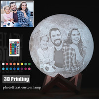 Aangepaste maanlamp met fototekst 3D-printen maanlicht 6 inch Verander 2 kleuren Gepersonaliseerde kerstverjaardag Valentijnscadeau