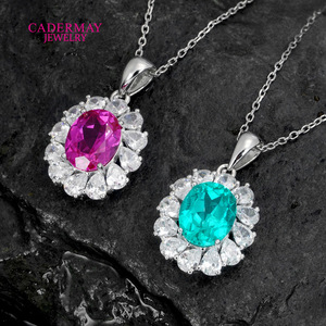 Cadermay Sterling Silver Necklace With Colored Gemstone Flower Pendant For Women Party Jewelry - Product Image 2