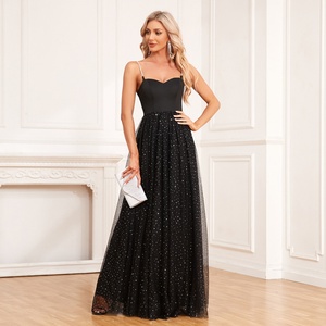 Robe longue d'été sexy à pois pour femme, sans manches, col plissé, fente, bretelles spaghetti, pour soirée et club - Product Image 5