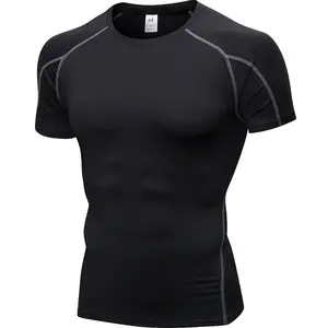 Erkek sıkıştırma gömlek kısa kollu koşu atletik spor salonu egzersiz gömlek