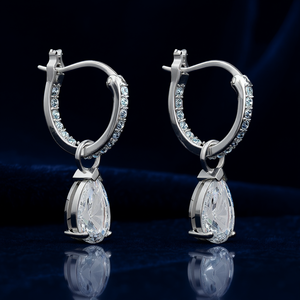 Orecchini Pendenti E1889 in Oro Bianco con Cristalli Taglio Pera e Strass, Gioielli Classici da Sposa per Donna - Product Image 2