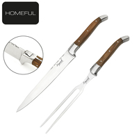 Lot de 2 fourchettes à viande en acier inoxydable avec manche en bois d'olivier écologique pour service et grillades de bœuf, idéales pour le barbecue