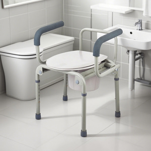 Foxconn Iron Armrest Push Down Toilet Seat Adjustable Portable <b>For</b> Elderly Disabled Pregnant 130kg Capacity Grey FM011 - Product Image 2
