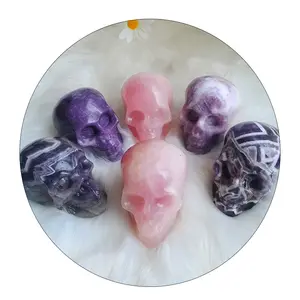 工厂销售雪佛龙紫水晶手工雕刻水晶工艺品头骨梦幻紫水晶头骨装饰
