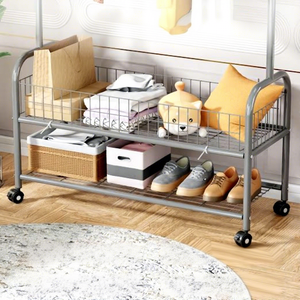 Perchero Metálico Minimalista con Estante de Almacenamiento de Tres Niveles, Tipo Móvil para Uso en Armarios - Product Image 6