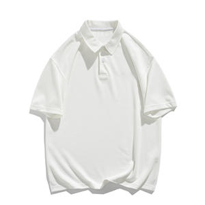 Polo d'été confortable et respirant pour homme de 300 g/m² pour l'été, couleur unie, revers simple, anti-boulochage, motif imprimé, coupe ample. - Product Image 2