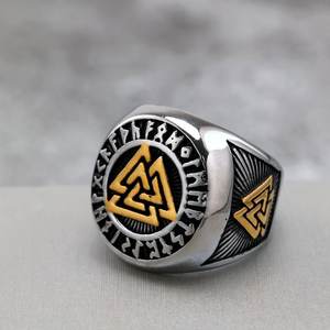 Anillo Nórdico Vintage de Acero Inoxidable con Diseño Geométrico de Triángulo y Runas Vikingas, Joyería Hip Hop para Hombre y Mujer, Regalo - Product Image 2