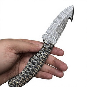 Couteau à lame fixe Drop Point en acier Damas, manche en bois Pakka bleu, couteau de survie pour le camping et le bricolage - Garantie 3 ans, prix abordables - Product Image 5