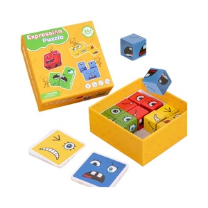 <span class=keywords><strong>Cubo</strong></span> de Madera para Cambiar Expresiones Faciales, Bloques de Rompecabezas con 40 Piezas de Animales y Naturaleza, Juguete Educativo - Product Image 5