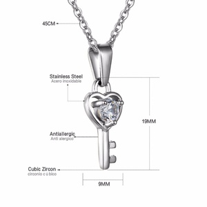 Collier de bijoux en acier inoxydable tendance avec pendentif cœur et clé, orné de zircone cubique, pour femme, idéal comme cadeau - Product Image 6