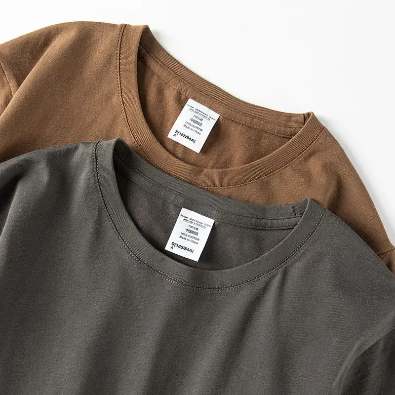 Oversize quality mocha color 200g heavy weight cotton short sleeve T-shirt solid color thick tshirt