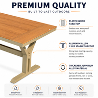 Mesa de Comedor para Exteriores FLD1161 de Grado Comercial, Mesa de Patio con Patas en Y de Aluminio y Madera PS para Proyectos de Resorts, Restaurantes y Jardines