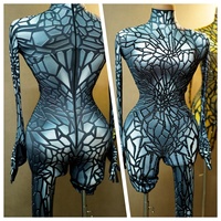 Nouveau costume de performance de danse de combinaison imprimée de paillettes d'or et d'argent de diamant (or argenté)