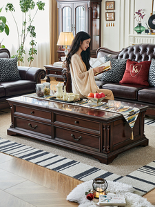 Mesa de Centro de Madera Maciza Estilo Americano, Diseño Gold Silk Teamwood, Construcción Completamente en Madera Maciza, Mueble de TV con Almacenamiento para Sala de Estar - Product Image 4