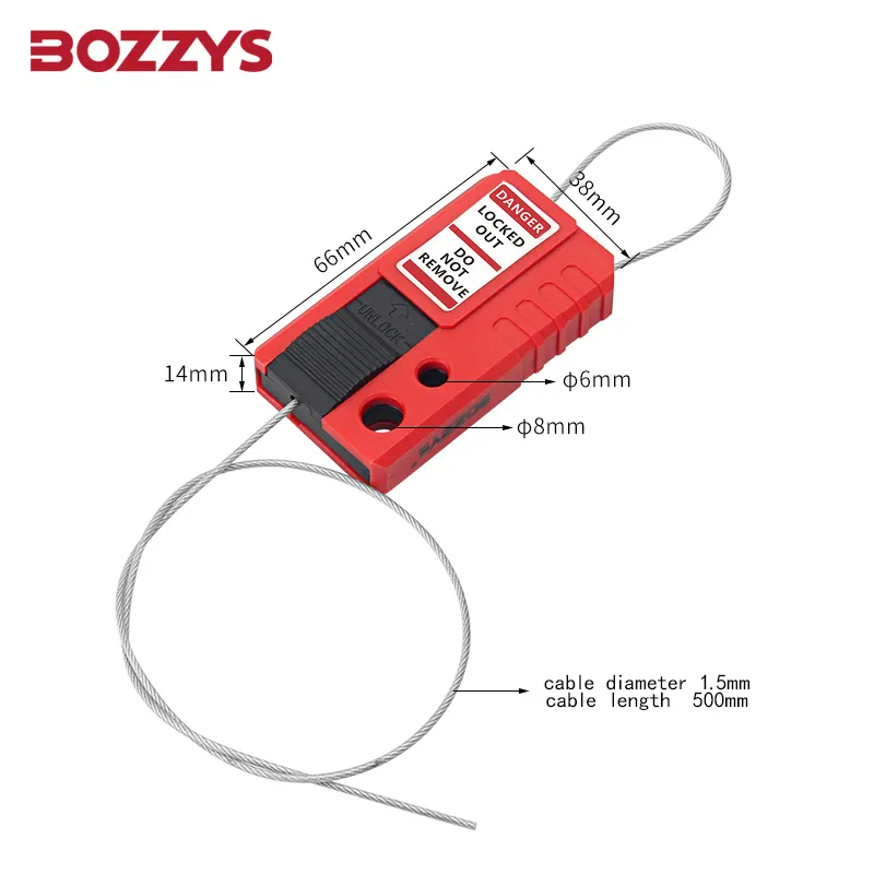 جهاز قفل كابل آمن صغير من BOZZYS مزود بكابل من الفولاذ المقاوم للصدأ لقفل الطاقة للمعدات الصناعية