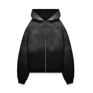 Sweat à capuche zippé vintage délavé pour homme, coupe oversize, effet usé, style streetwear, vente en gros fabricant - Product Image 3
