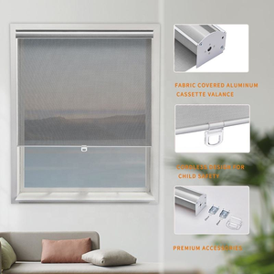 Persianas Enrollables Modernas Eléctricas Personalizadas de Tela Jacquard Horizontal 100% Opacas sin Cordones <span class=keywords><strong>para</strong></span> Ventanas Francesas de <span class=keywords><strong>Cocina</strong></span> - Product Image 3