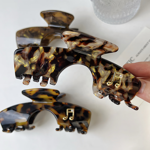 Pinzas para el pelo de acetato ecológicas de concha de tortuga de mármol coreano para mujer, pinzas para el pelo de acetato con etiqueta de símbolos musicales dorados a la moda - Product Image 5