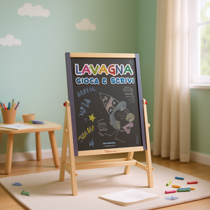 Tableau noir en bois Lavagna Gioca E Scrivi 39x51 cm avec craie et gomme pour le dessin et l'écriture des enfants - Product Image 3