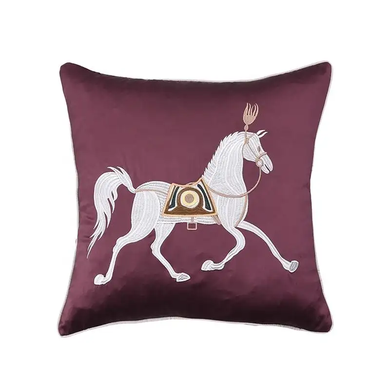 Monad-funda de cojín con bordado de imitación de seda, 50x50, Animal Horse