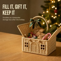 Panier cadeau de Noël en PP disponible pour l'emballage, panier portable pour enfants, panier de rangement en forme de maison, accessoires de décoration de festival