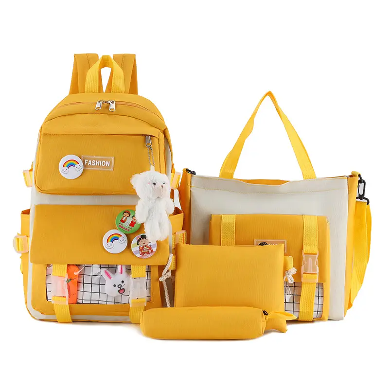 RU yeni sıcak satış mor kızlar okul sırt çantası çok renkli ilkokul 4 adet ayı ile çanta seti öğle yemeği çantası.