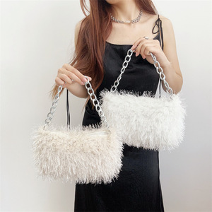 Women Shoulder Bags 2026 Solid Color Fuzzy <b>Purses</b> High Quality Fluffy Faux Lamb Fur Handbags for Women - Product Image 6