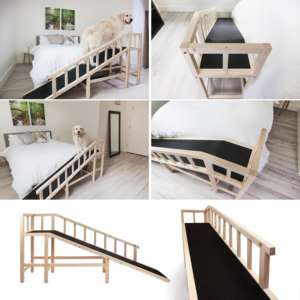 पुराने बड़े कुत्तों और बेडरूम के उपयोग के लिए मजबूत फ्रेम के साथ आधुनिक ठोस लकड़ी उच्च क्षमता पालतू रैंप - Product Image 4