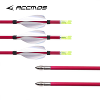 Flèche de chasse à plume rotative rose 6/12 ID 3,2 mm 0,009 po, 40T, en carbone, spine 600/700/800, pour arc recurve, tête en acier inoxydable