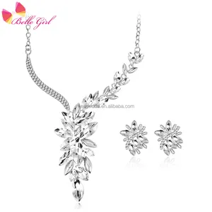 BELLEWORLD Europe and American hot design smart jewelry sets luxurious pendientes de lujo rhinestone necklace and earring set