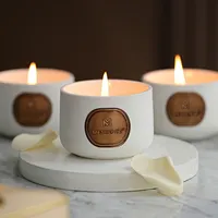 M & Scent Private Label Keramik benutzer definierte duftende Kokosnuss wachs Kerze Geschenks ets, Neuheit Kerzen