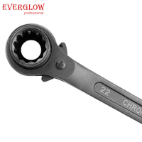 Clé à douille à cliquet pour échafaudage à double extrémité en acier au carbone/CRV 24T/32T 19/22 mm, extrémité conique, poignée avec trou