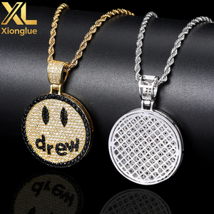 Hot Sale Hip Hop Rapper Jewelry Valentine's Day Gift <b>Iced</b> <b>Out</b> Smile Face Round Drew Pendant Necklace for Couple - Product Image 5