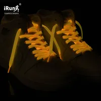 Плоские зеленые шнурки iRun для обуви с напечатанным логотипом на заказ, оранжевые светящиеся шнурки с аглетами, светящиеся в темноте шнурки