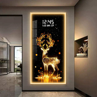 Peinture en cristal Art déco moderne, décorative pour l'entrée, les portes, les murs, avec lumières LED, horloges électroniques LCD, décoration de salon