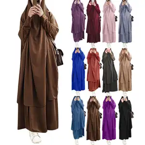 플러스 사이즈 여성 겸손한 Khimar Hijab Abaya 이슬람 원피스 사이즈 전체 커버 긴 느슨한 후드 드레스 기도 가운 이슬람 의류