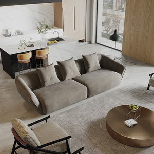 Canapé Courbé Haut de Gamme Style <span class=keywords><strong>Baxter</strong></span> en Tissu Bouclé Doux, Canapé Droit de Luxe pour Salon Moderne - Product Image 4