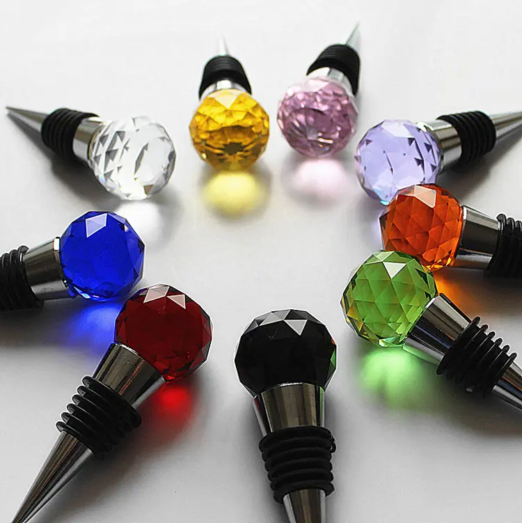 colored crystal glass ball wine bottle stopper MH-QT0247