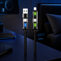 Cable de Carga Rápida PD de 60 W 4 en 1 con Luz LED, Cable de Datos Trenzado de Nailon Tipo C a Tipo C + L para iPhone 16 15 MacBook Samsung