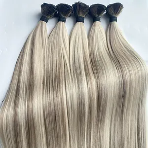 Russo Mão Amarrada Trama Virgem Do Cabelo Humano Duplo Desenhado Remy Natural Reta Handtied Extensões De Cabelo