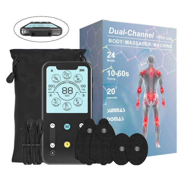 Dual Channel TENS Unit 20 Intensities for Pain Relief Therapy 24 Modes Muscle Stimulator Electronic Pulse Massager with 4 Pads