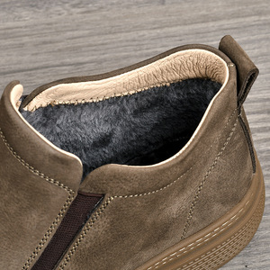 Chelsea Boots Men Genuine Leather <b>Round</b> Toe Slip On Ankle Height Plush Lining Rubber Outsole <b>Cushioned</b> Spring Casual Shoes - Product Image 4