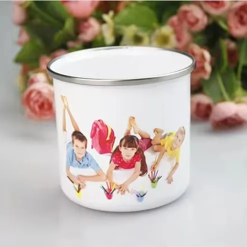 12oz White enamel mug custom logo DIY Sublimation blanks Camping tin mug