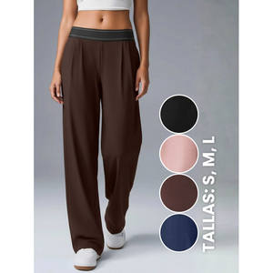 Pantalones Anchos de Crepé Elástico y Transpirable para Mujer, Cintura Elástica, Primavera, Tallas S M L, Ajuste Cómodo, Casual - Product Image 1