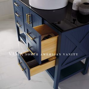 VAMA — vanité de salle de bains avec dessus en verre, classique, utilisé en tissu <span class=keywords><strong>bleu</strong></span>, évier, meuble de salle de bains, 48 pouces, 756048B - Product Image 5