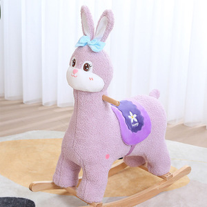 حصان هزاز للأطفال مصنوع من مادة القطيفة قابل للتركيب على شكل أرنب خشبي مع صندوق موسيقى - Product Image 6