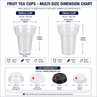 Nouvel Arrivage Gobelet Rectangulaire Jetable en Plastique PP Rigide 500ml 700ml avec Couvercle 108mm pour Thé aux Fruits, Bubble Tea, Boba, Logo Personnalisé