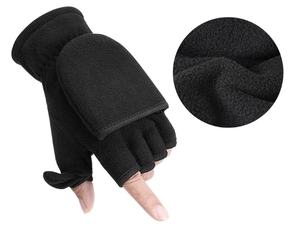 Gants d'hiver noirs pour hommes et femmes, mitaines convertibles sans doigts, doublure thermique isolante, coupe-vent, chauds pour le sport - Product Image 3