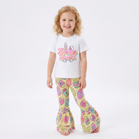 Conjuntos de Boutique para Niñas de Pascua, Ropa Infantil al por Mayor, Conjunto de 2 Piezas para Niños Pequeños, Estampado de Conejo, Patrón de Huevo, Pantalones Acampanados de Verano, Dulces